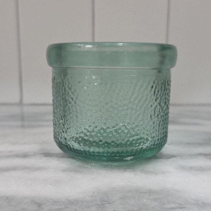 Pebble Textured Glass Candle Holder, Vintage Green Votive, Centerpiece Bowl - Thumbnail 10