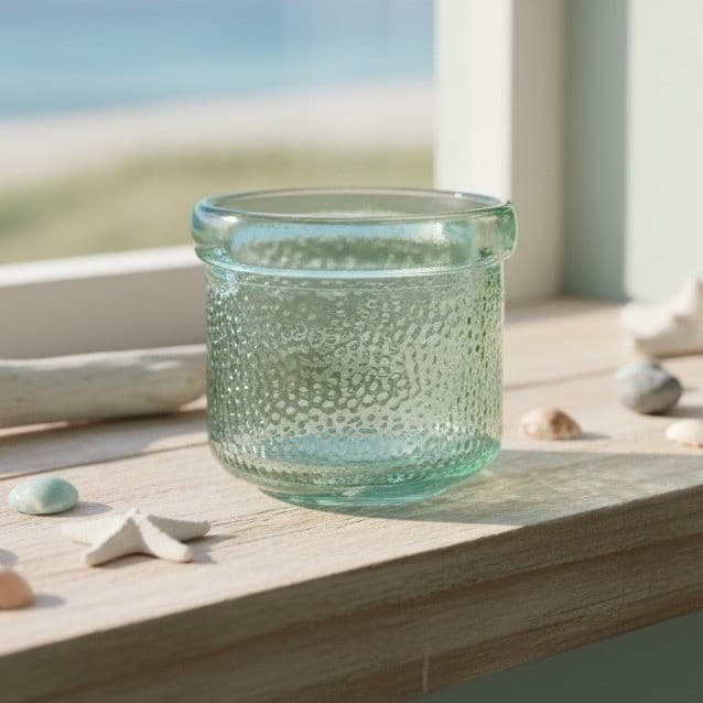 Pebble Textured Glass Candle Holder, Vintage Green Votive, Centerpiece Bowl