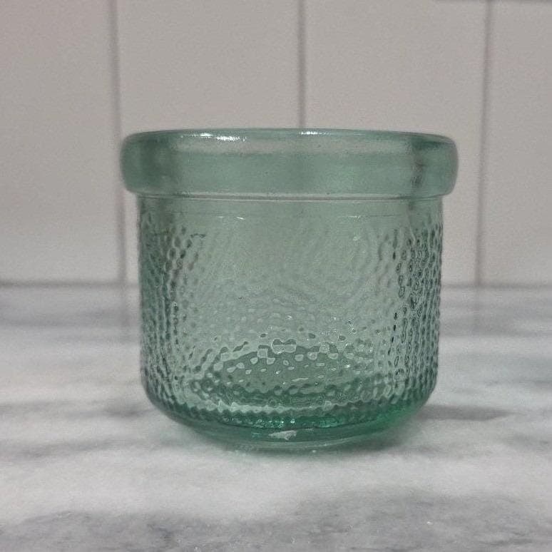 Pebble Textured Glass Candle Holder, Vintage Green Votive, Centerpiece Bowl - Thumbnail 7