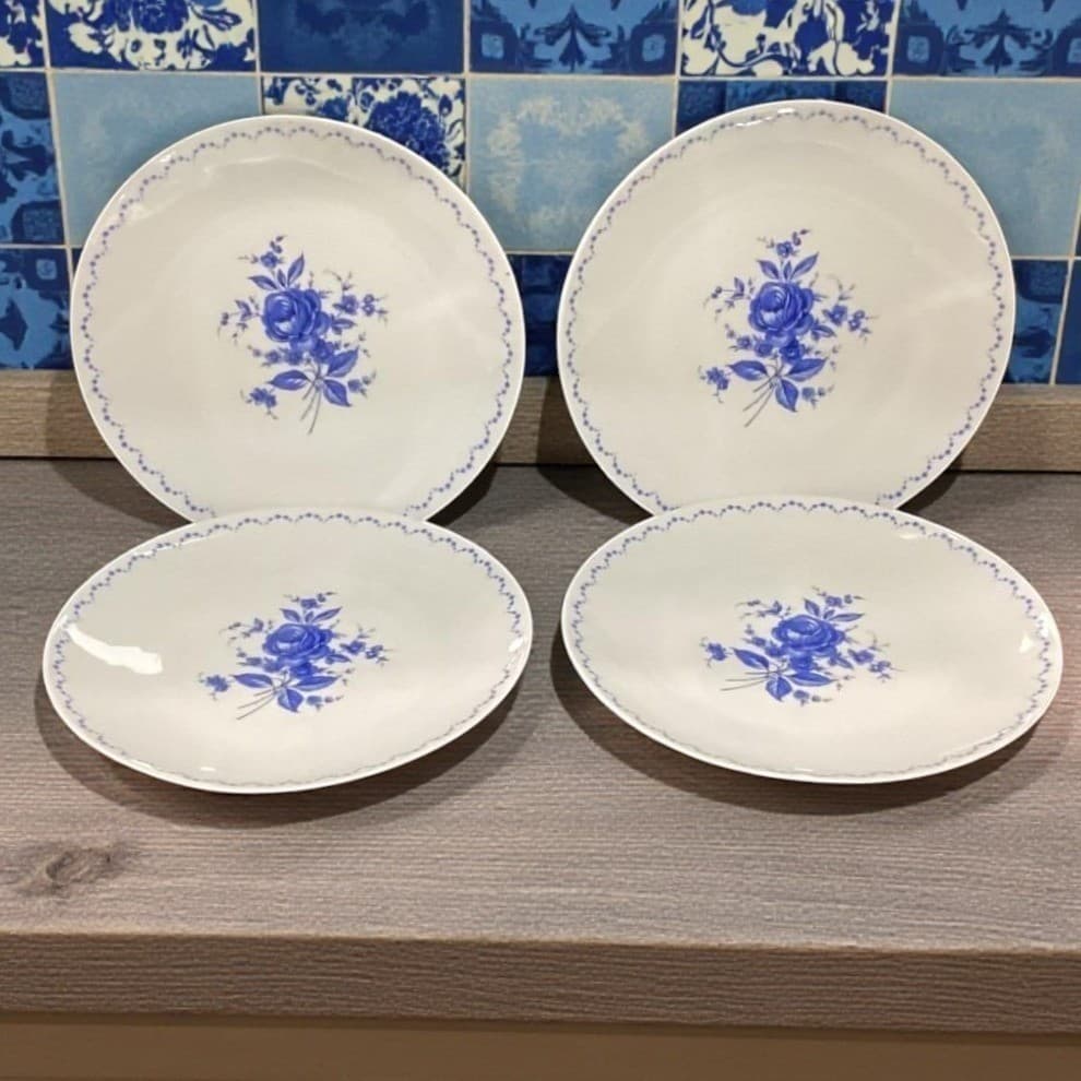 Alboth & Kaiser Bavaria Blue Floral Dinner Plates, Set of 4, Vintage China