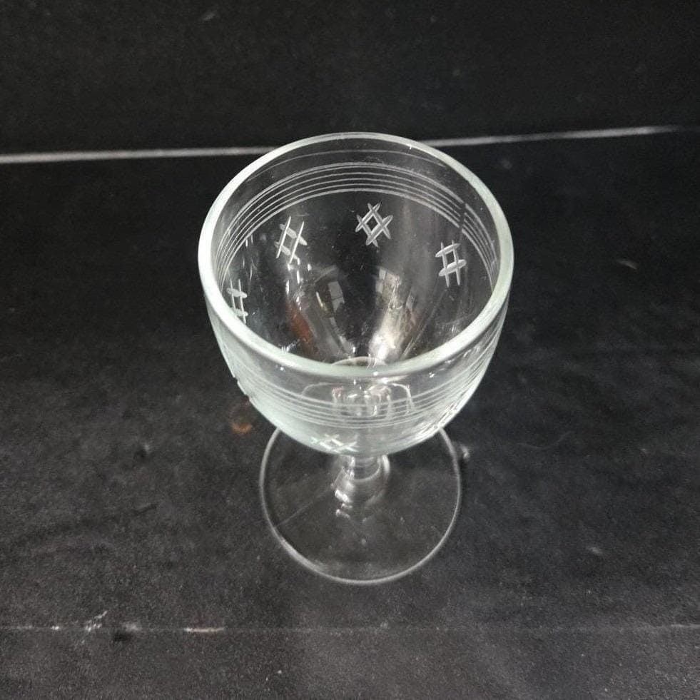 Criss-Cross Bands Liqueur Glass, 3oz Clear Cordial Stemware, Mid-Century Barware - Thumbnail 6