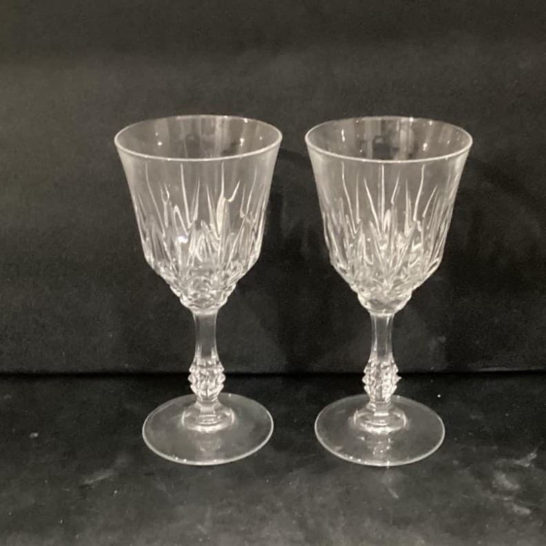 JMP Capri Lead Crystal Wine Glasses, Set of 2, Vintage Pressed Cut Water Goblets - Thumbnail 11