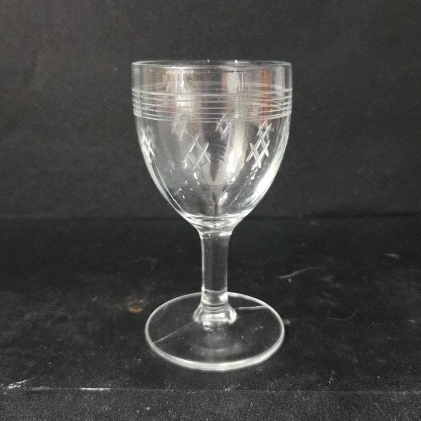 Criss-Cross Bands Liqueur Glass, 3oz Clear Cordial Stemware, Mid-Century Barware - Thumbnail 9