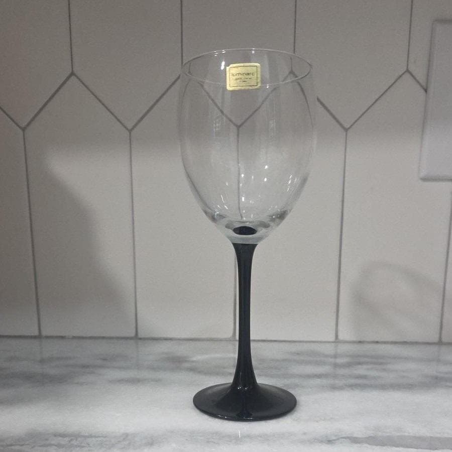Luminarc Black Stem Wine Glass, 10oz French Vintage Goblet, Replacement Stemware - Thumbnail 7