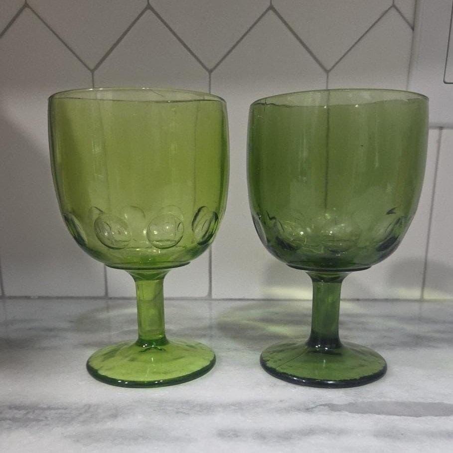 Bartlett Collins Thumbprint Light & Dark Green Goblets, Set of 2, Vintage Barwar - Thumbnail 10