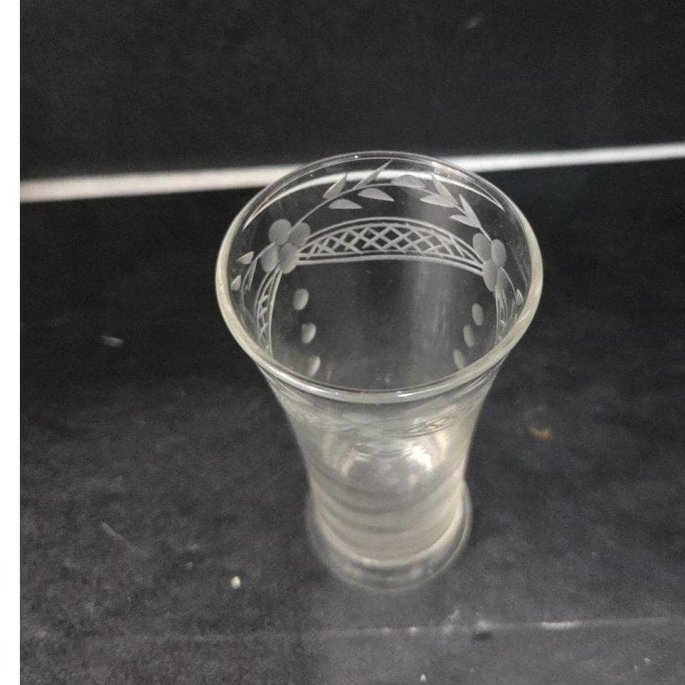 Bohemia Etched Glass Bud Vase, Tall Shooter Style, Vtg Floral & Lattice Crystal - Thumbnail 6