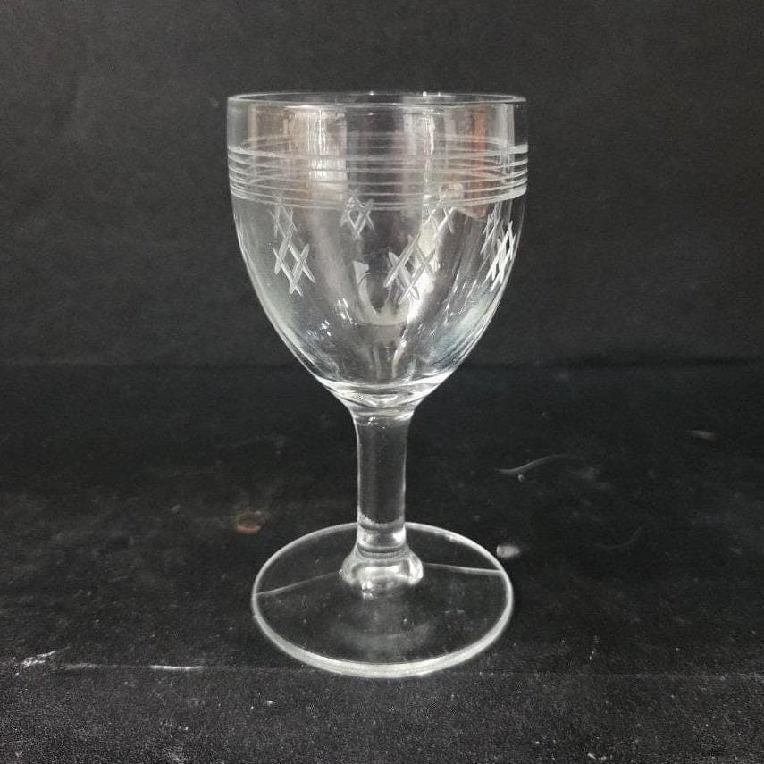 Criss-Cross Bands Liqueur Glass, 3oz Clear Cordial Stemware, Mid-Century Barware - Thumbnail 7