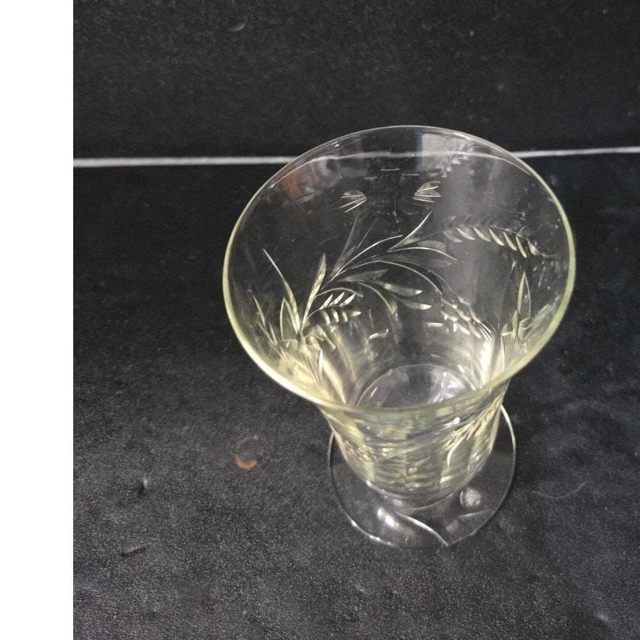 Cut Crystal Laurel Juice Glass, Vintage Optic Drinkware, Floral Wheat Etching - Thumbnail 6