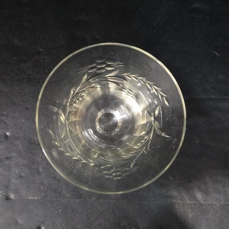 Cut Crystal Laurel Juice Glass, Vintage Optic Drinkware, Floral Wheat Etching - Thumbnail 5