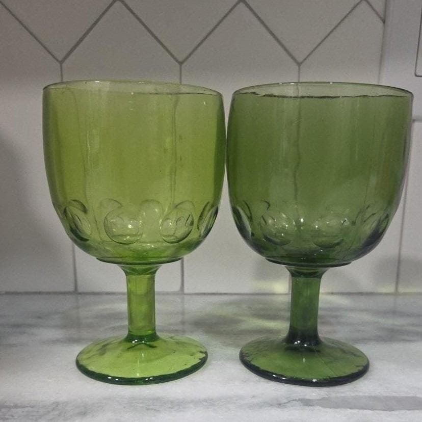 Bartlett Collins Thumbprint Light & Dark Green Goblets, Set of 2, Vintage Barwar - Thumbnail 8