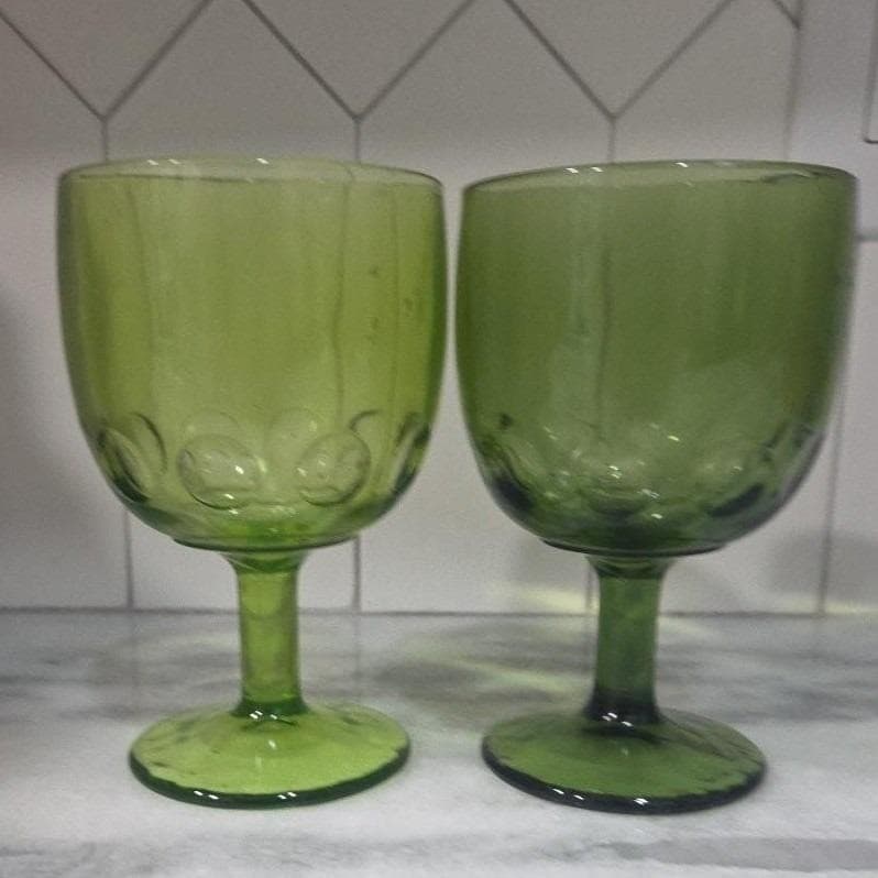 Bartlett Collins Thumbprint Light & Dark Green Goblets, Set of 2, Vintage Barwar - Thumbnail 9