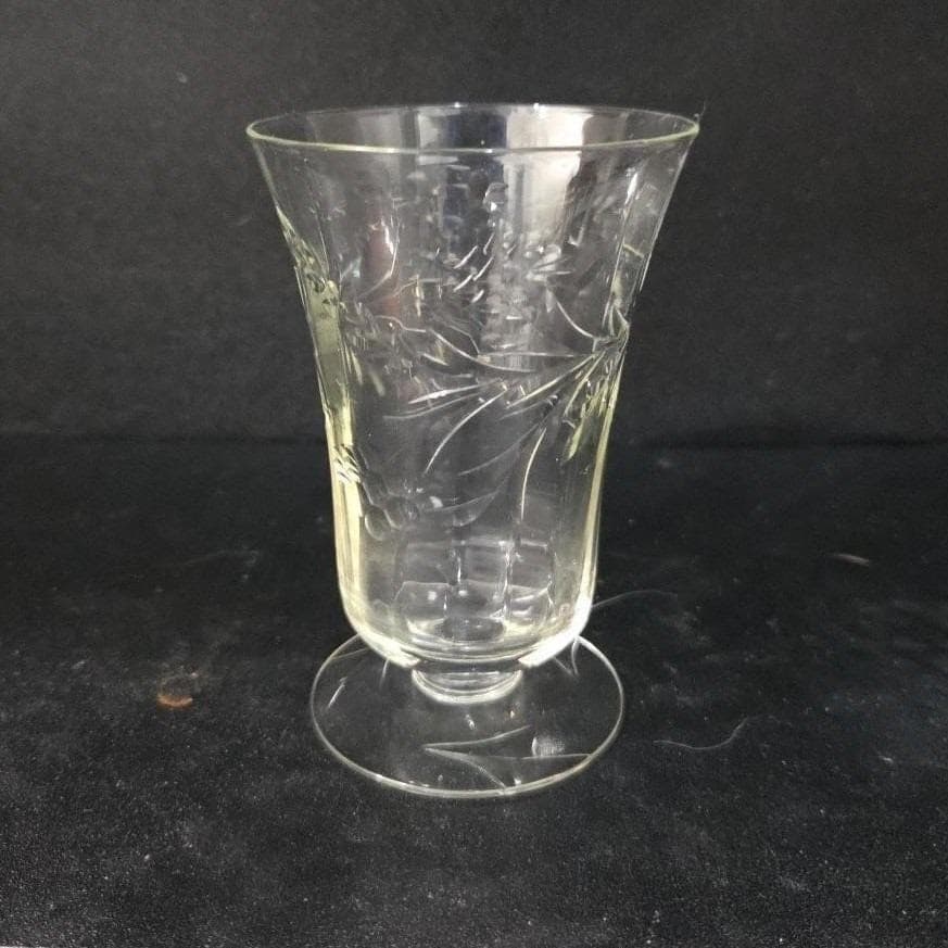 Cut Crystal Laurel Juice Glass, Vintage Optic Drinkware, Floral Wheat Etching - Thumbnail 10