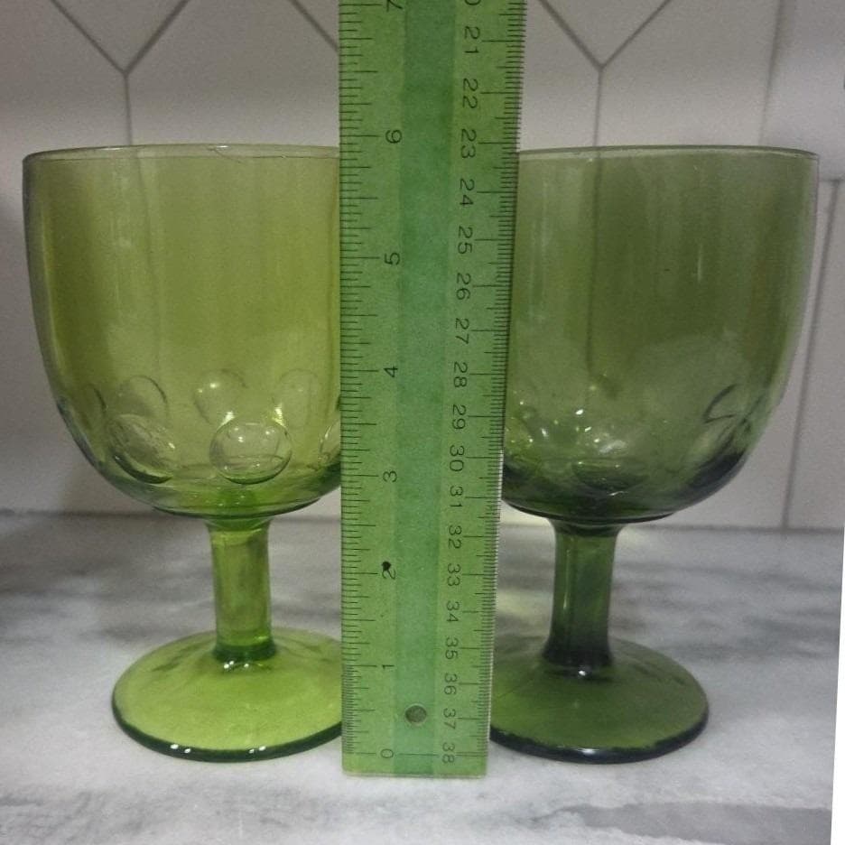 Bartlett Collins Thumbprint Light & Dark Green Goblets, Set of 2, Vintage Barwar - Thumbnail 2