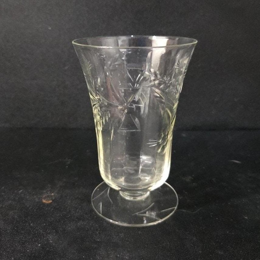 Cut Crystal Laurel Juice Glass, Vintage Optic Drinkware, Floral Wheat Etching - Thumbnail 8