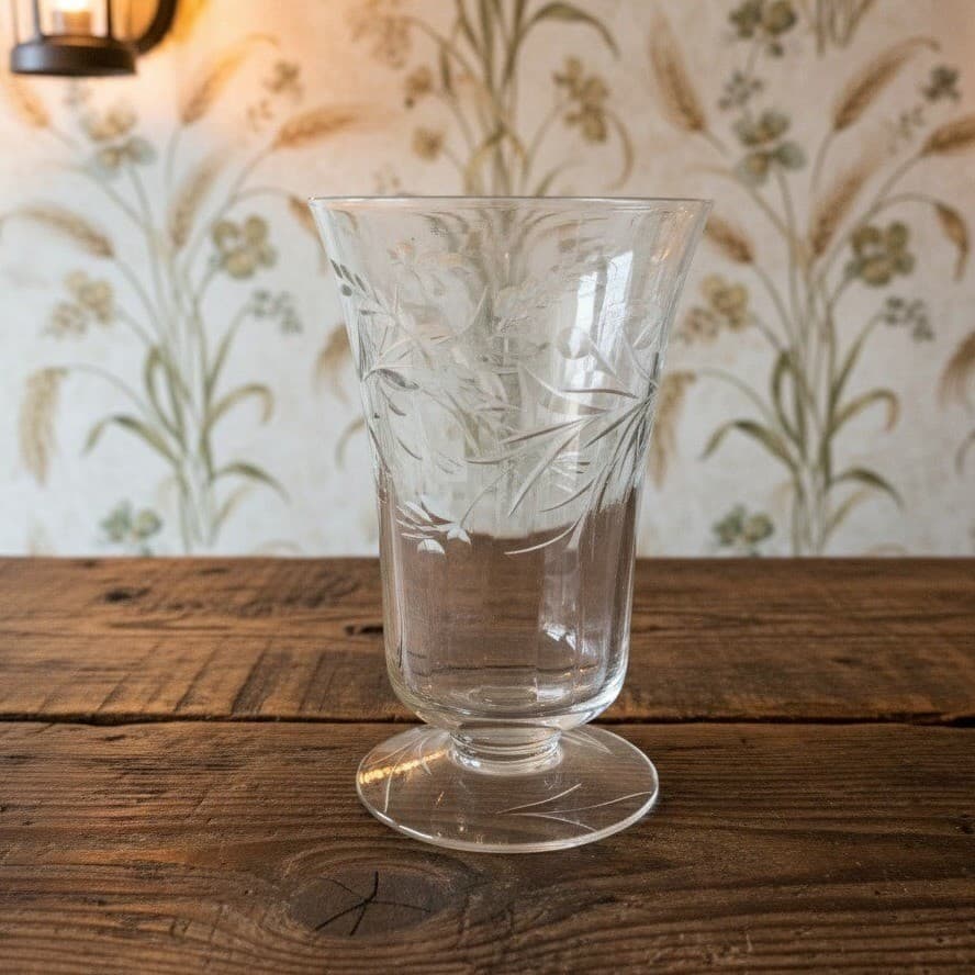 Cut Crystal Laurel Juice Glass, Vintage Optic Drinkware, Floral Wheat Etching