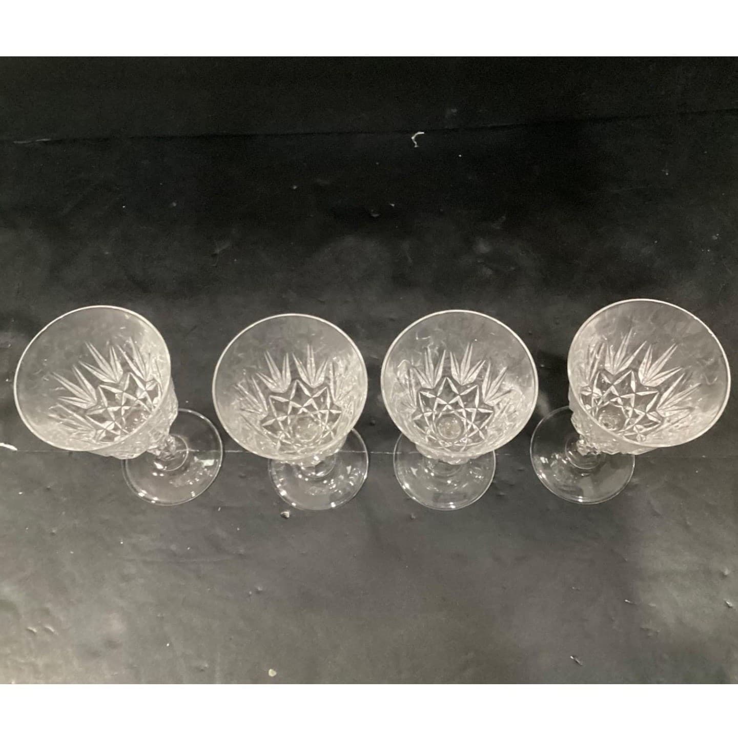 JMP Capri Lead Crystal Wine Glasses, Set of 4, Vintage Pressed Cut Water Goblets - Thumbnail 4