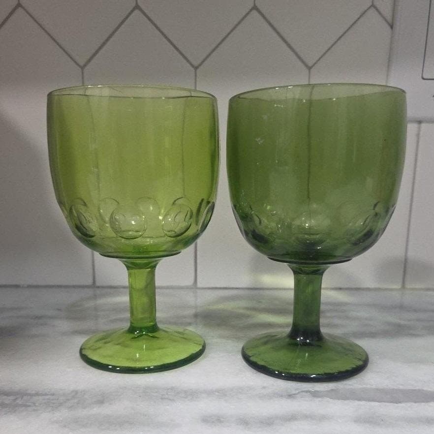 Bartlett Collins Thumbprint Light & Dark Green Goblets, Set of 2, Vintage Barwar - Thumbnail 7