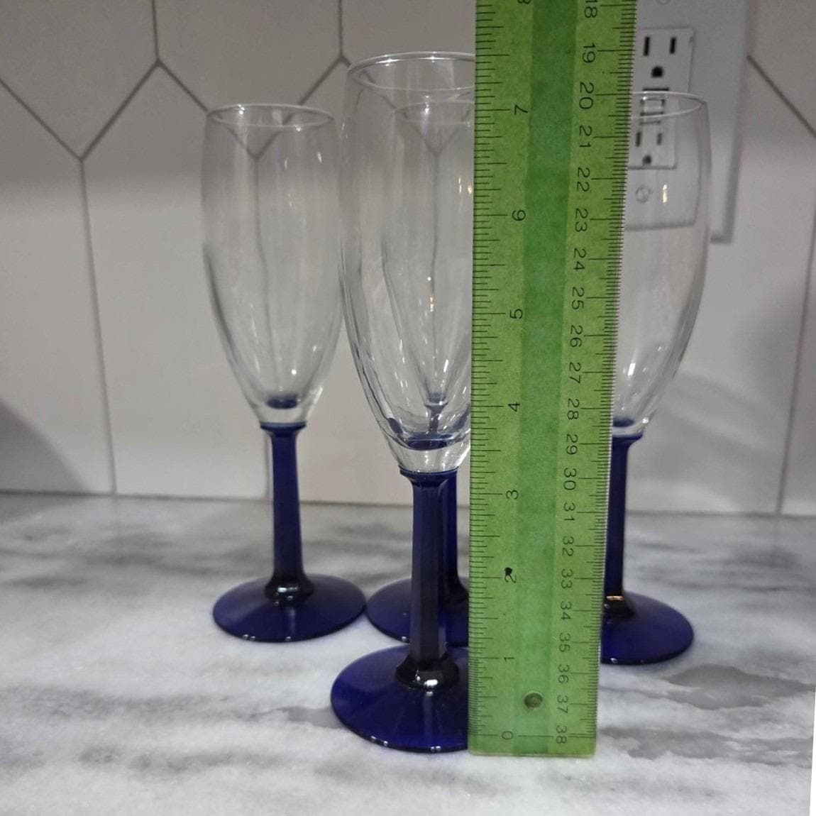 Cobalt Blue Stem Champagne Flutes, Set of 4, Hexagonal Toasting Goblet, Stemware - Thumbnail 2