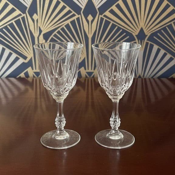 JMP Capri Lead Crystal Wine Glasses, Set of 2, Vintage Pressed Cut Water Goblets