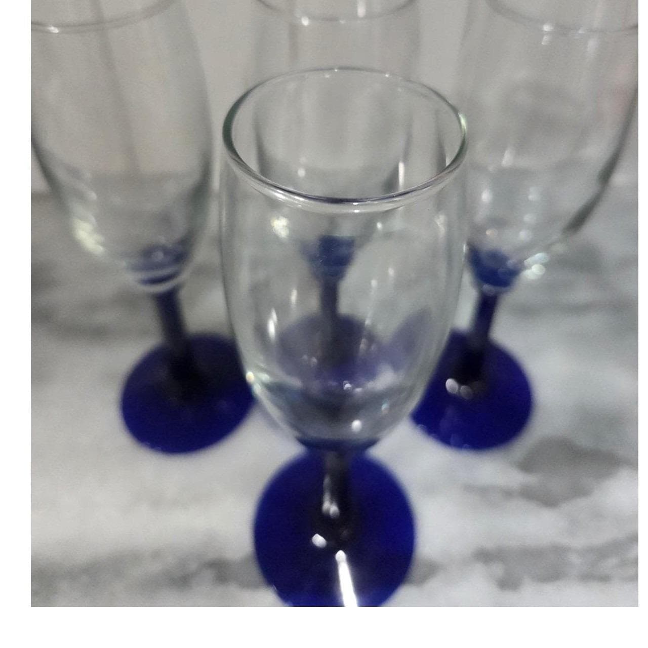 Cobalt Blue Stem Champagne Flutes, Set of 4, Hexagonal Toasting Goblet, Stemware - Thumbnail 6