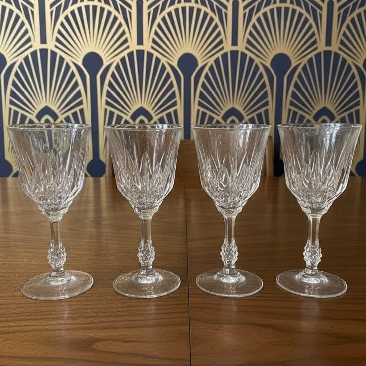 JMP Capri Lead Crystal Wine Glasses, Set of 4, Vintage Pressed Cut Water Goblets