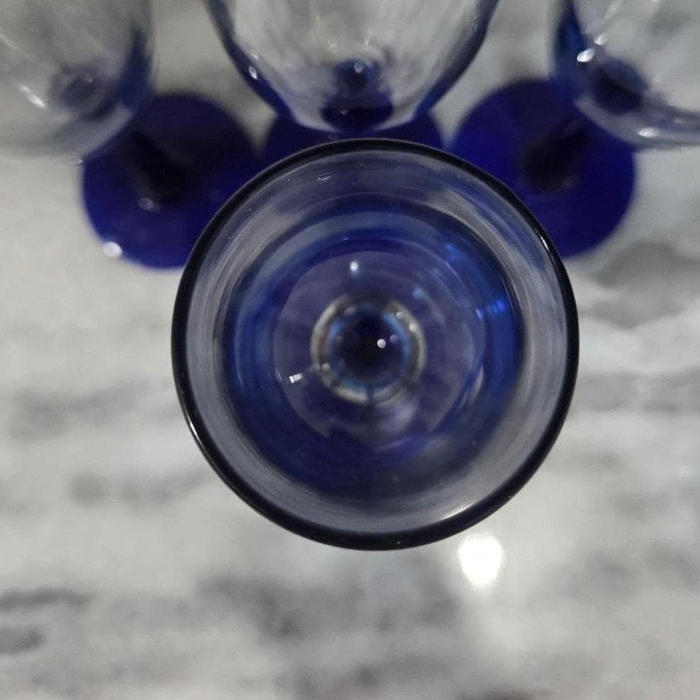 Cobalt Blue Stem Champagne Flutes, Set of 4, Hexagonal Toasting Goblet, Stemware - Thumbnail 5