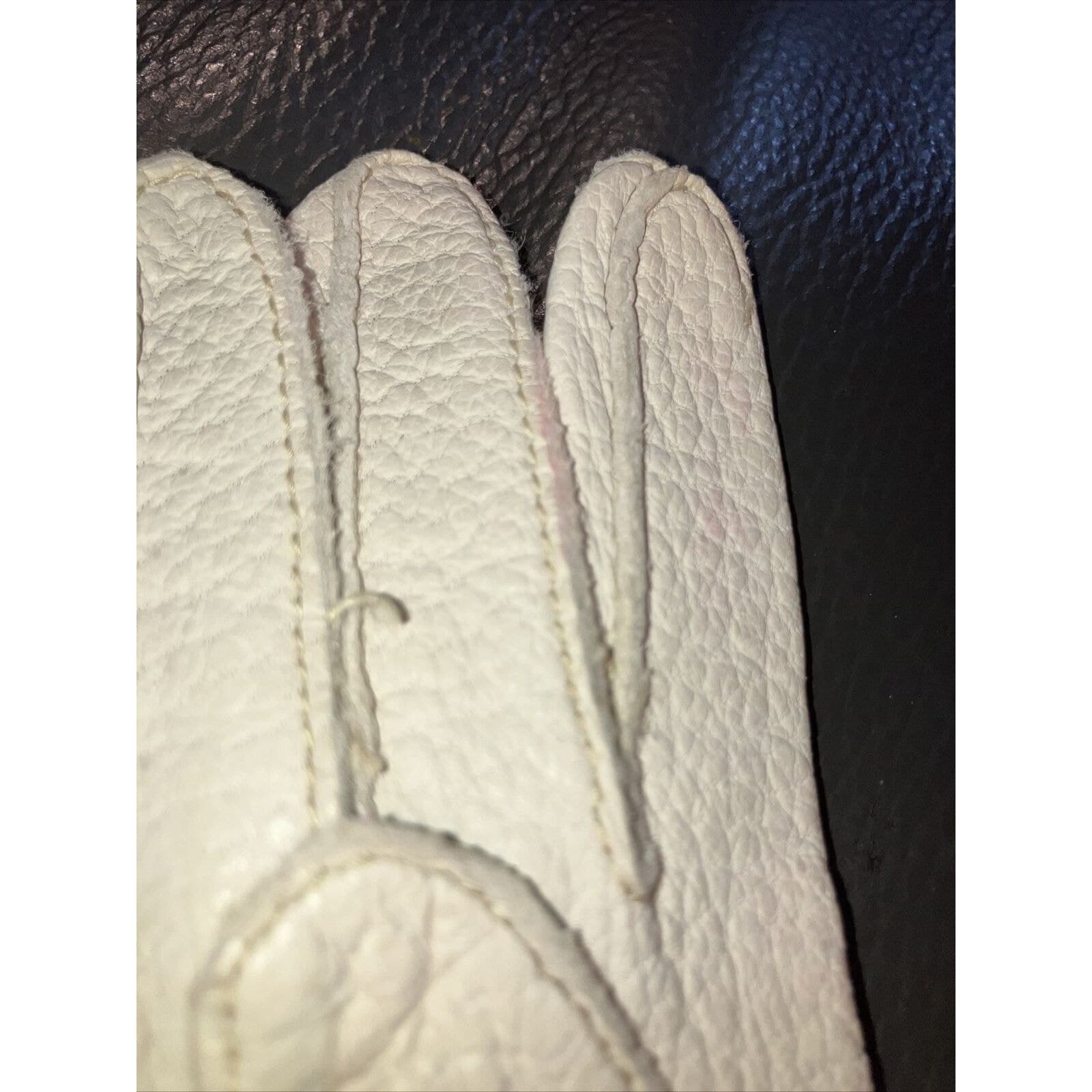 Ben Berger Vintage Off White Pebbled Leather Mid Length Gloves, Cream Textured - Thumbnail 4