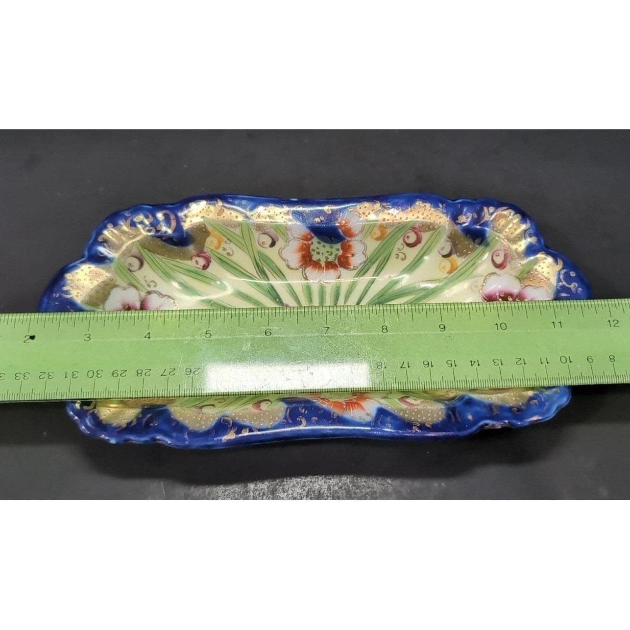 Asian Footed Porcelain Trinket Bowl, Hand Painted Plate, Makers Mark Keepsake - Thumbnail 2