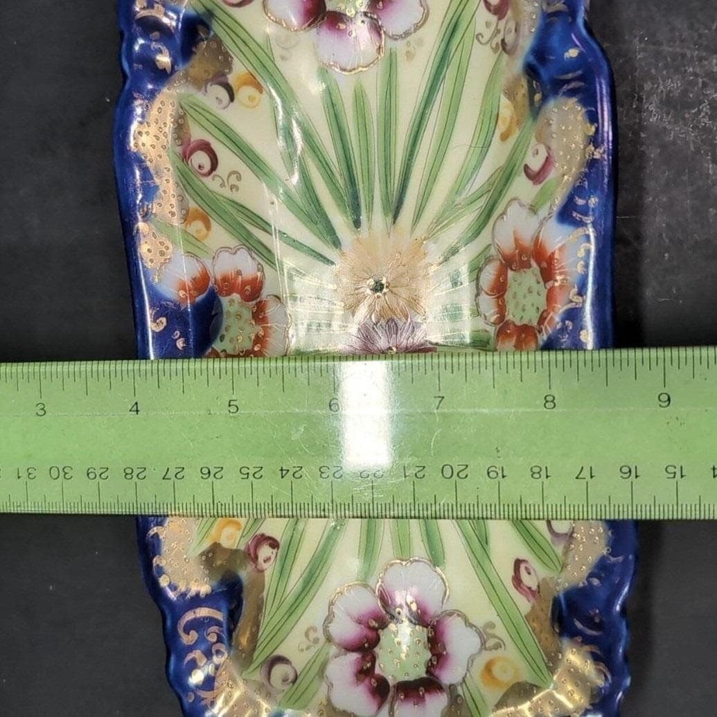 Asian Footed Porcelain Trinket Bowl, Hand Painted Plate, Makers Mark Keepsake - Thumbnail 3