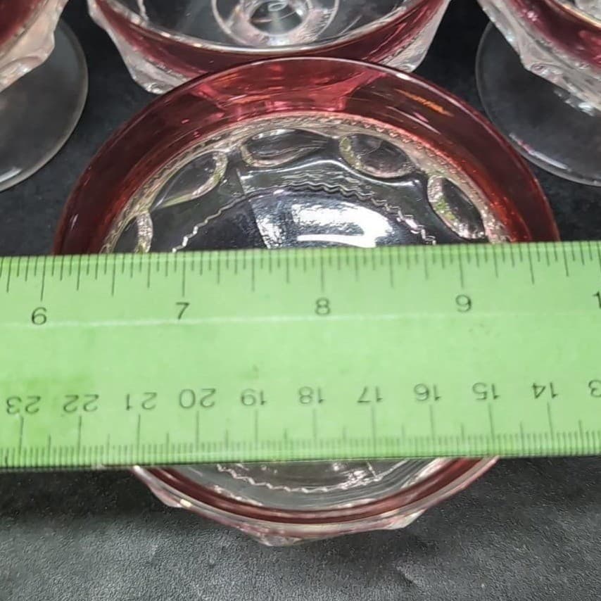 Tiffin Franciscan Kings Crown Dessert Cups, Set of 4, Vtg Pedestal Thumbprint - Thumbnail 9