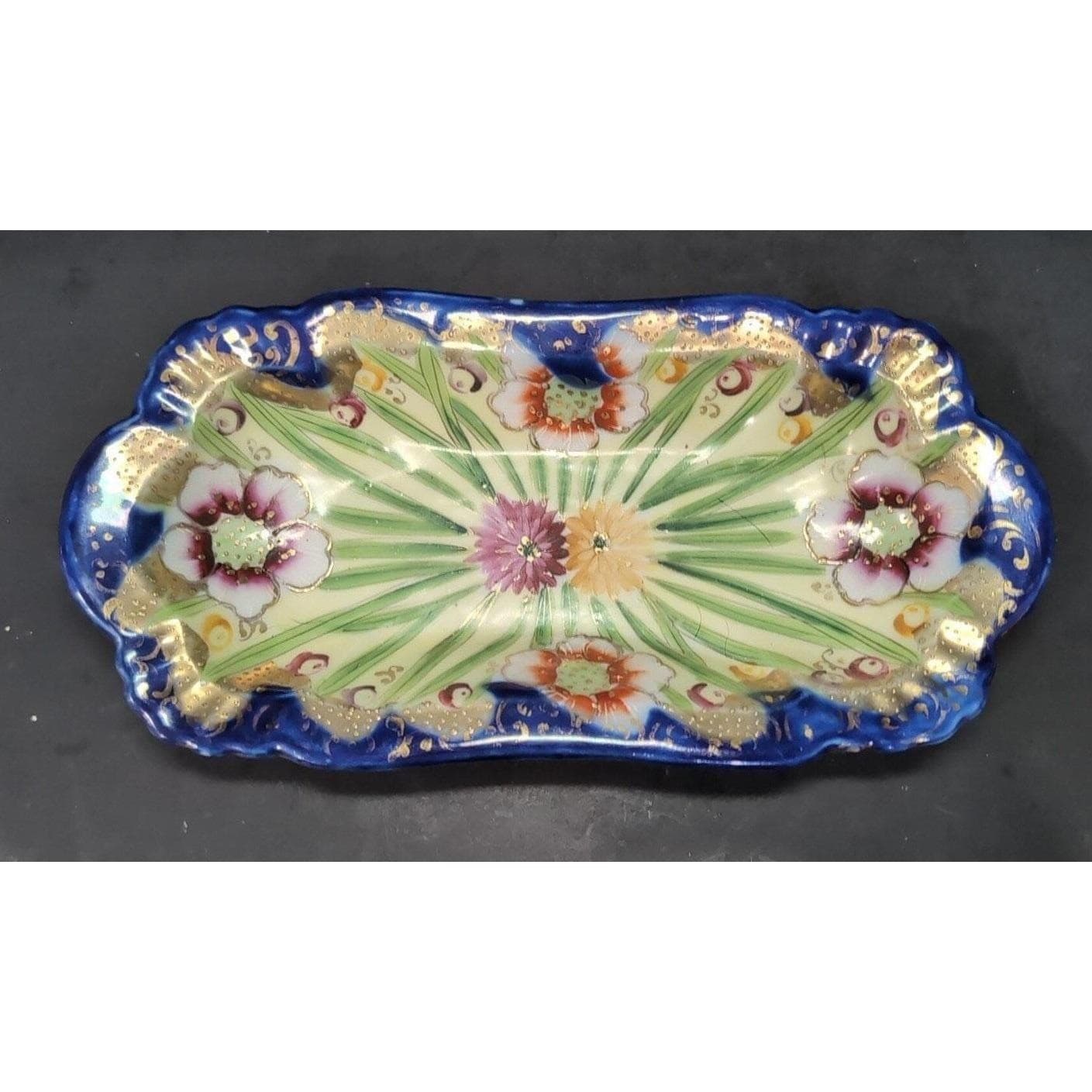 Asian Footed Porcelain Trinket Bowl, Hand Painted Plate, Makers Mark Keepsake - Thumbnail 7