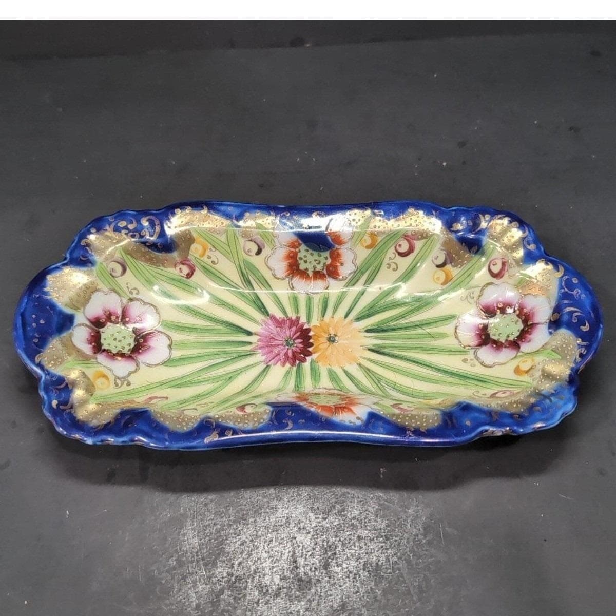 Asian Footed Porcelain Trinket Bowl, Hand Painted Plate, Makers Mark Keepsake - Thumbnail 6