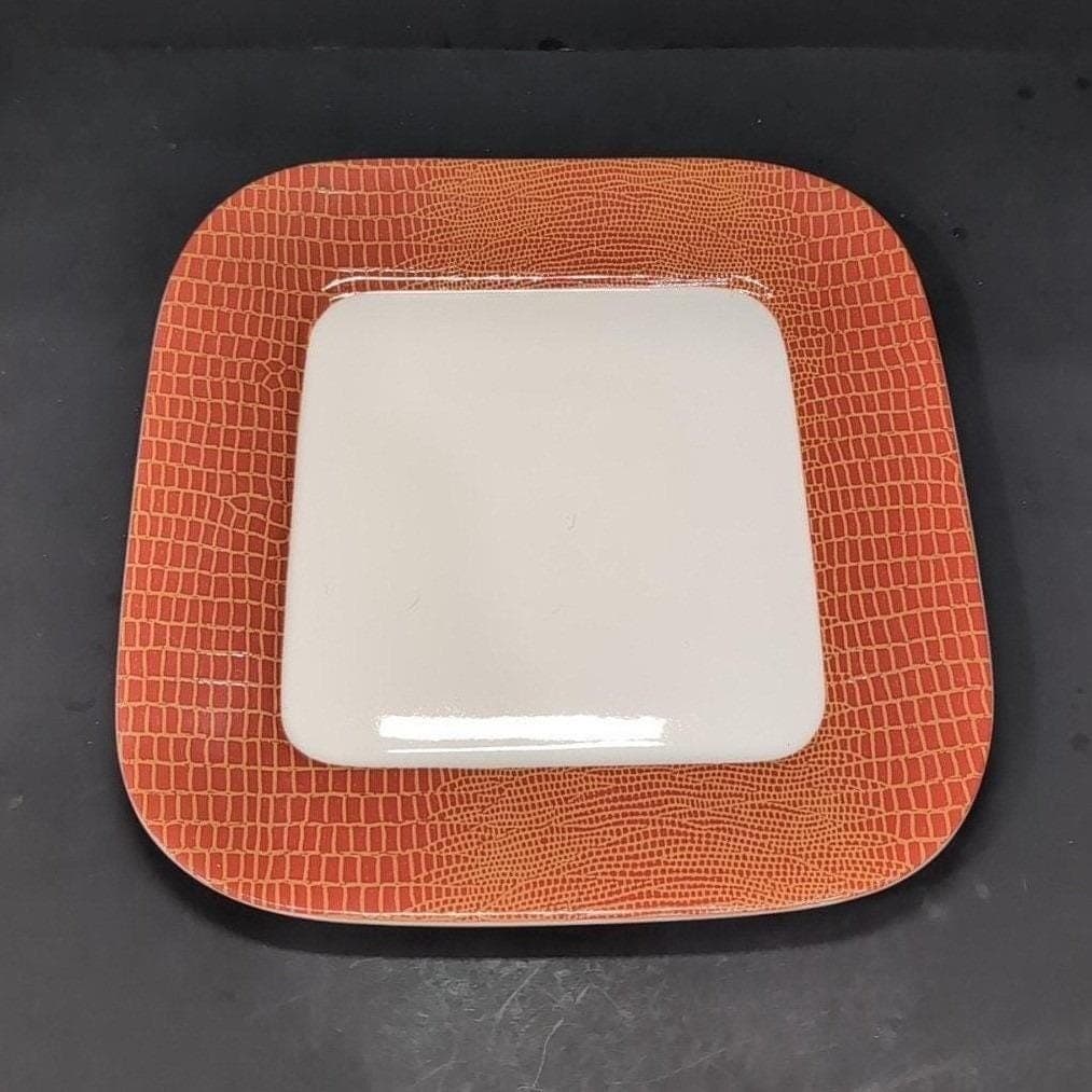 222 Fifth Via Venetto Dinner Plate, Vtg Orange & White Italian-Style Dinnerware - Thumbnail 6