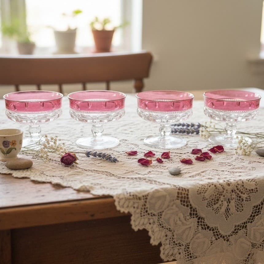 Tiffin Franciscan Kings Crown Dessert Cups, Set of 4, Vtg Pedestal Thumbprint