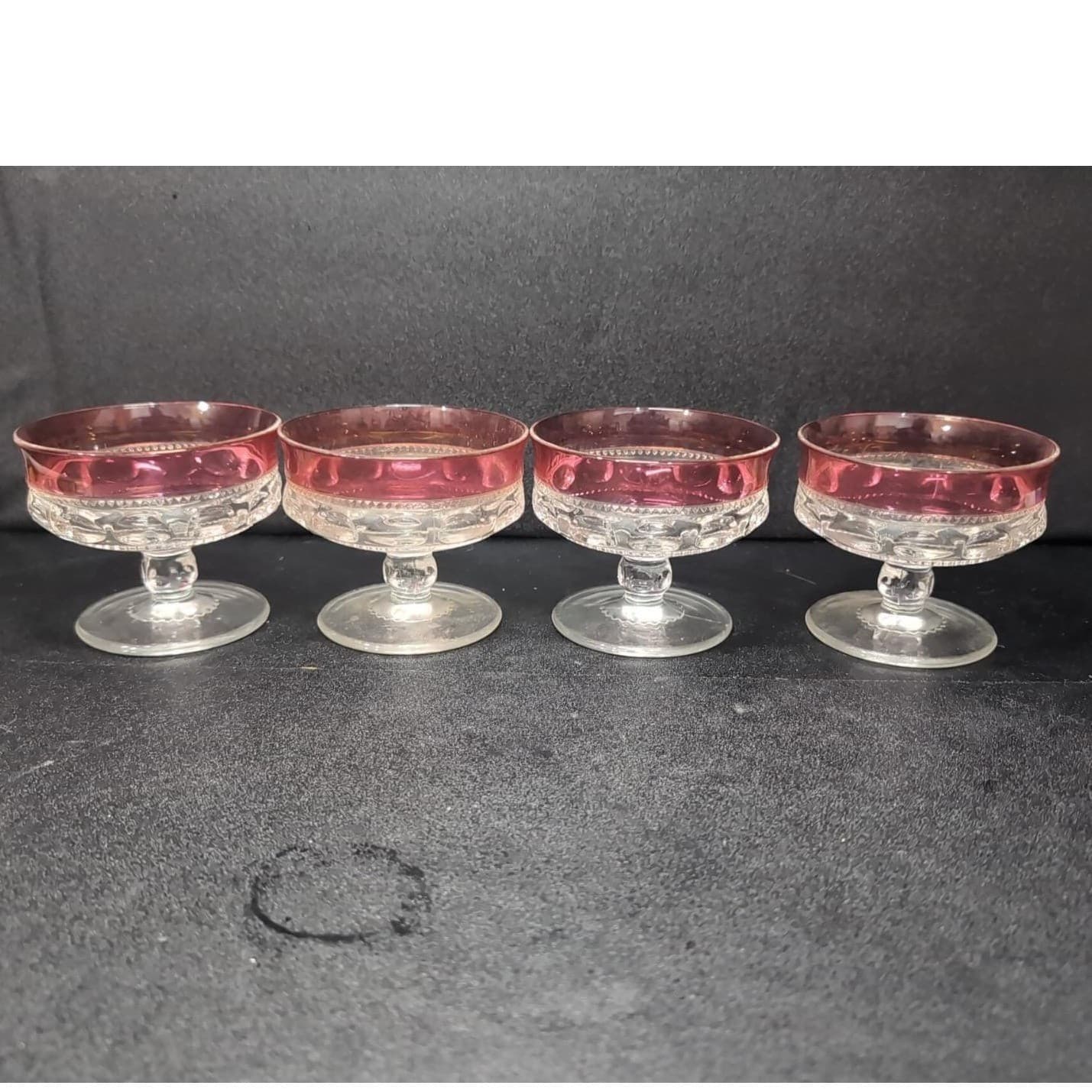 Tiffin Franciscan Kings Crown Dessert Cups, Set of 4, Vtg Pedestal Thumbprint - Thumbnail 3