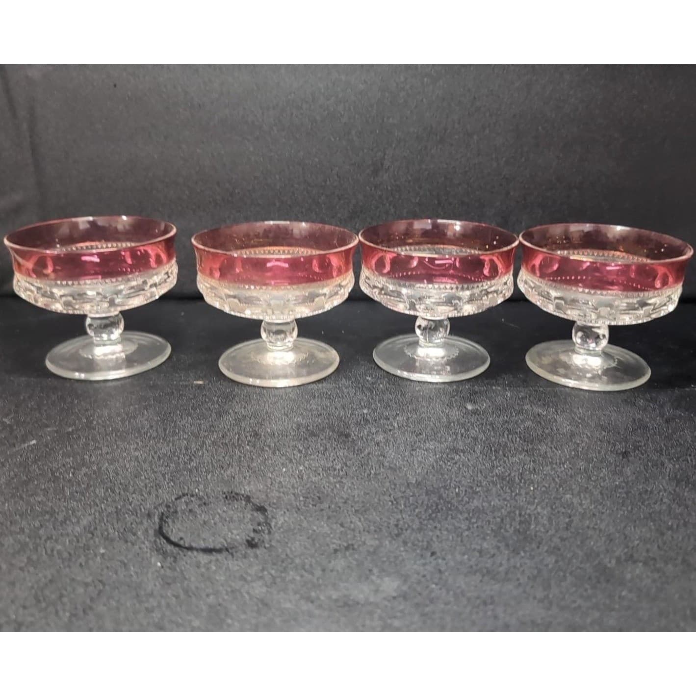 Tiffin Franciscan Kings Crown Dessert Cups, Set of 4, Vtg Pedestal Thumbprint - Thumbnail 2
