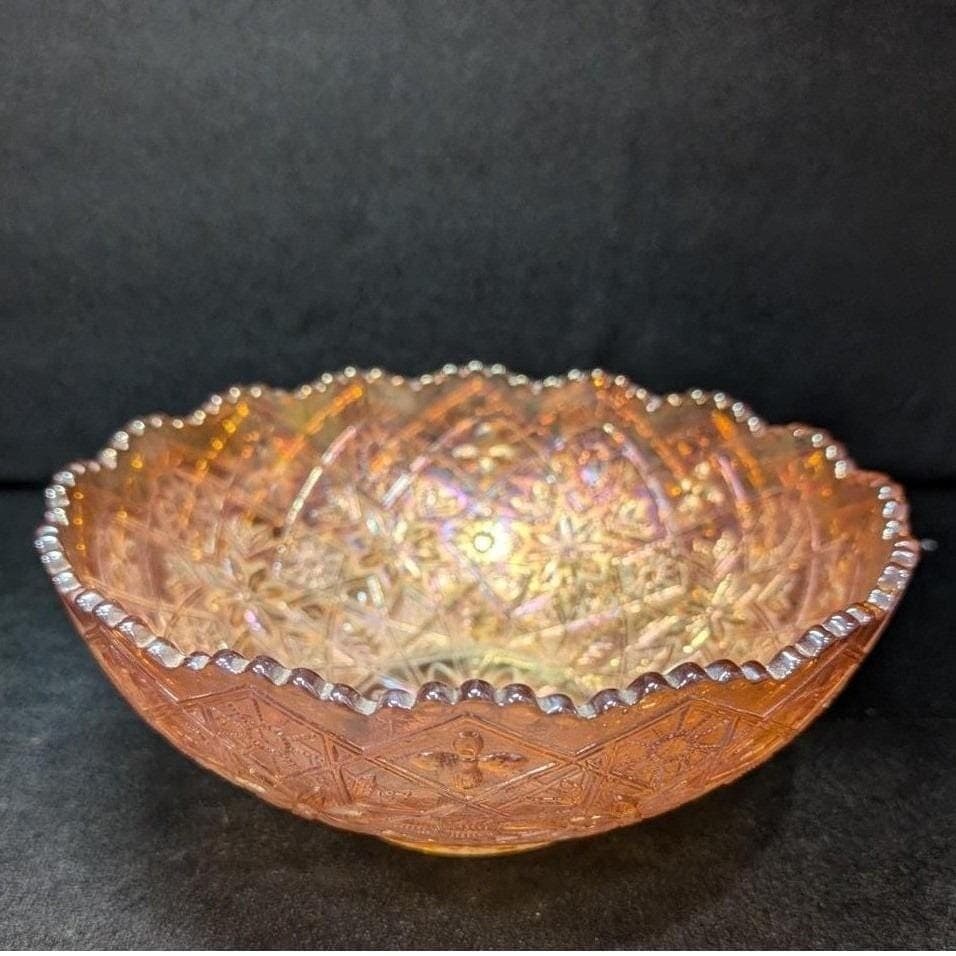Imperial Hattie Marigold Carnival Glass Bowl, Glassware, Iridescent Centerpiece - Thumbnail 2
