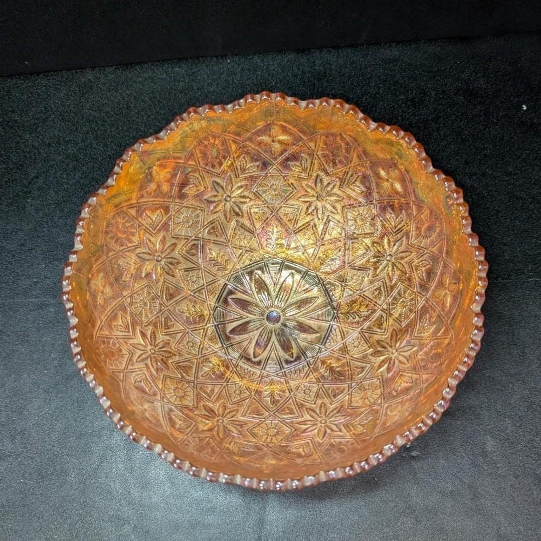 Imperial Hattie Marigold Carnival Glass Bowl, Glassware, Iridescent Centerpiece - Thumbnail 3