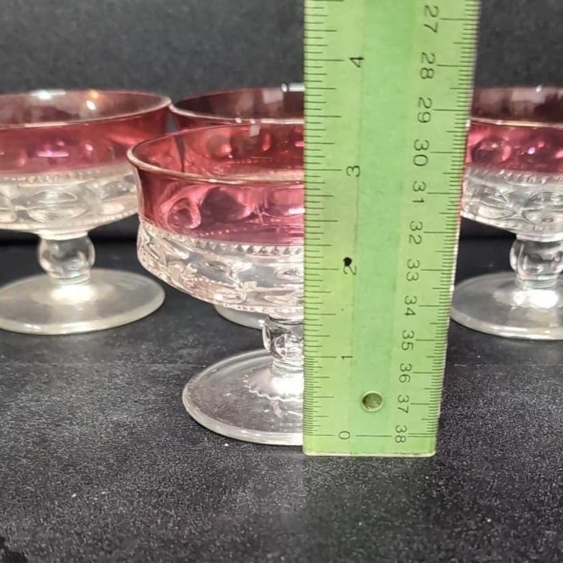 Tiffin Franciscan Kings Crown Dessert Cups, Set of 4, Vtg Pedestal Thumbprint - Thumbnail 10