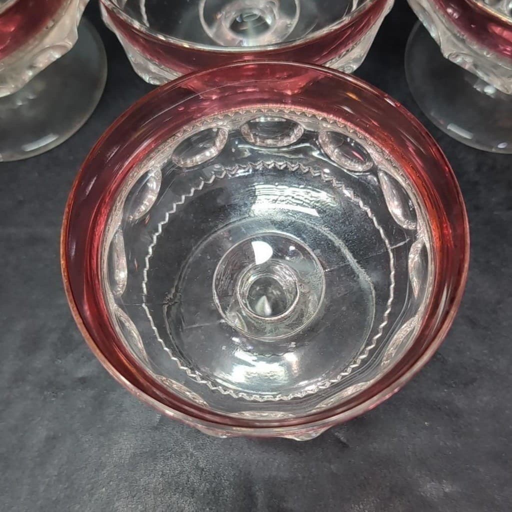 Tiffin Franciscan Kings Crown Dessert Cups, Set of 4, Vtg Pedestal Thumbprint - Thumbnail 7