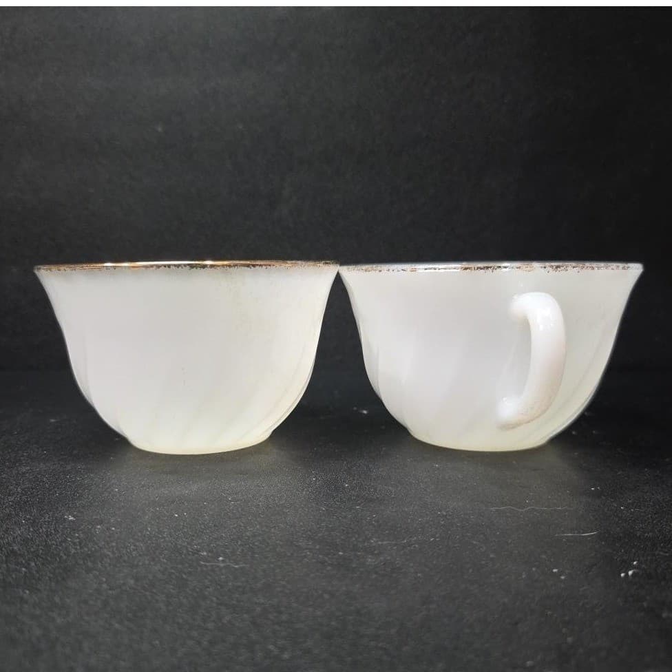 Anchor Hocking Fire King White Teacups, Set Of 2, Vintage Replacement Milk Glass - Thumbnail 3