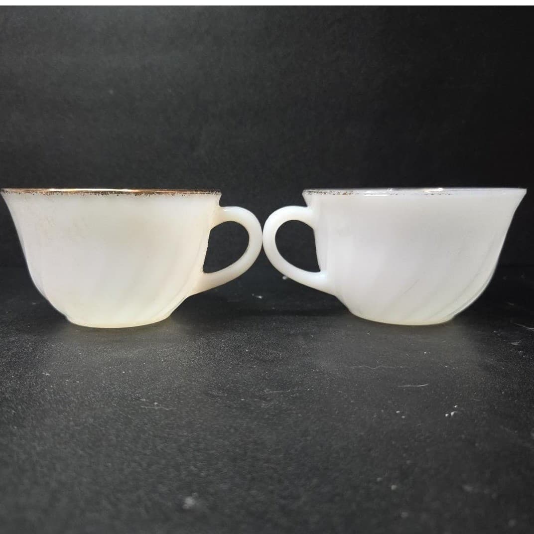 Anchor Hocking Fire King White Teacups, Set Of 2, Vintage Replacement Milk Glass - Thumbnail 4