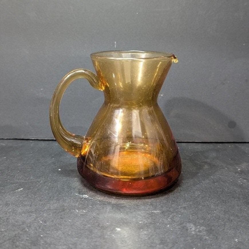 Amber Glass Creamer Pitcher, Hand Blown Kitchenware, Vintage Tableware Decor - Thumbnail 9