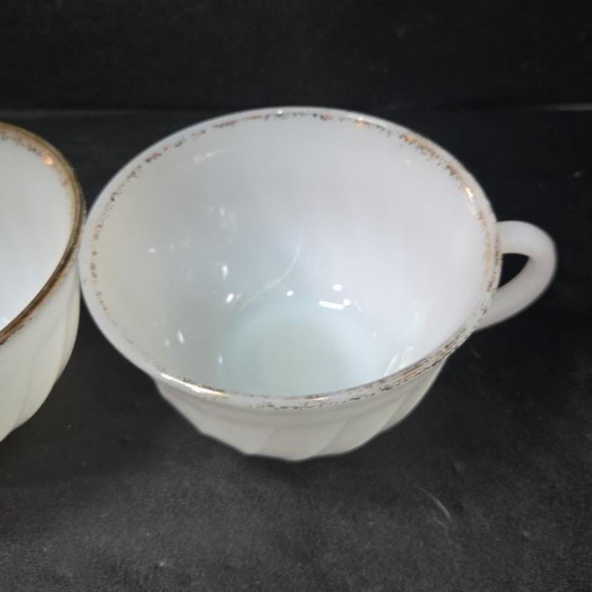 Anchor Hocking Fire King White Teacups, Set Of 2, Vintage Replacement Milk Glass - Thumbnail 6