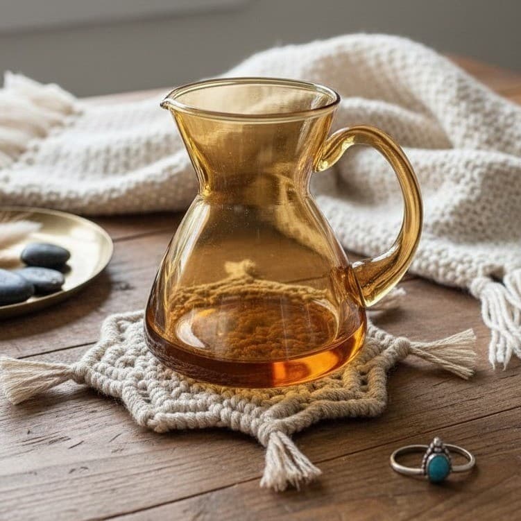 Amber Glass Creamer Pitcher, Hand Blown Kitchenware, Vintage Tableware Decor