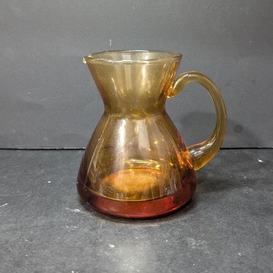 Amber Glass Creamer Pitcher, Hand Blown Kitchenware, Vintage Tableware Decor - Thumbnail 7