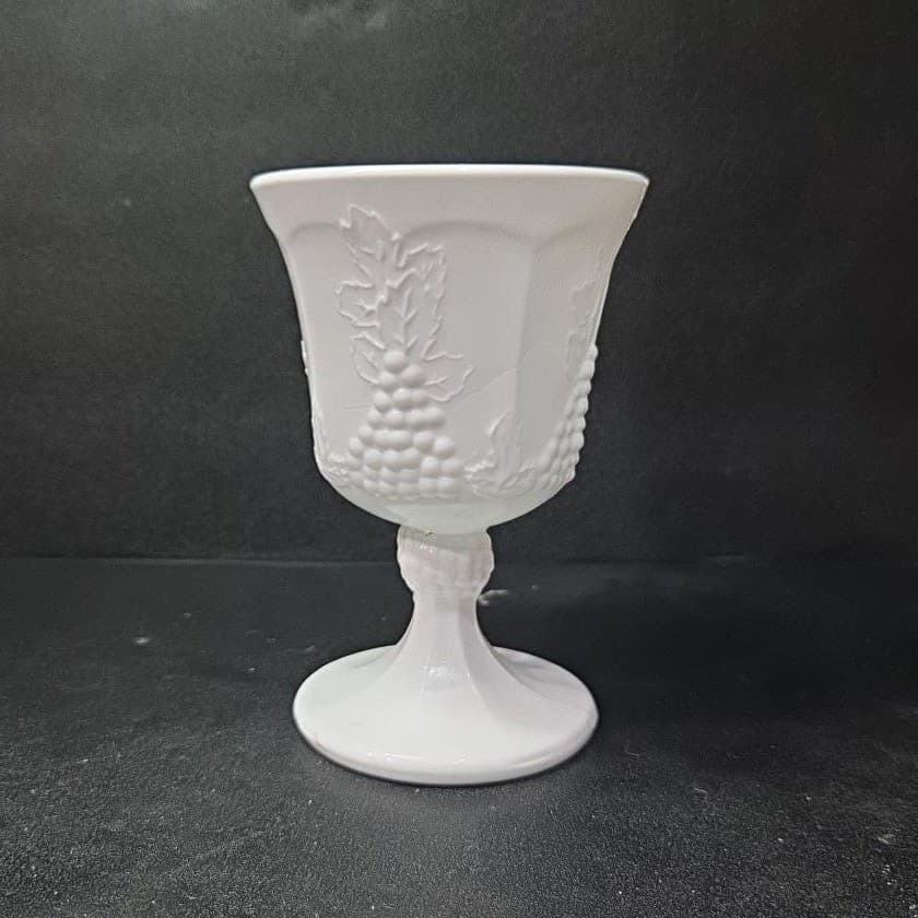Milk Glass Colony Harvest Goblet, Grapes & Leaves Design, Replacement Stemware - Thumbnail 2