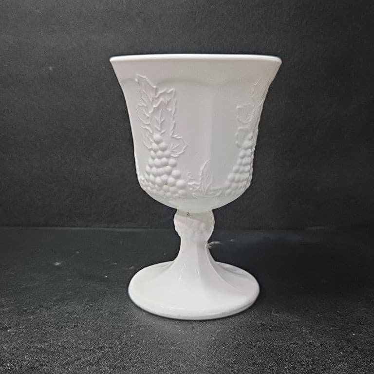 Milk Glass Colony Harvest Goblet, Grapes & Leaves Design, Replacement Stemware - Thumbnail 4