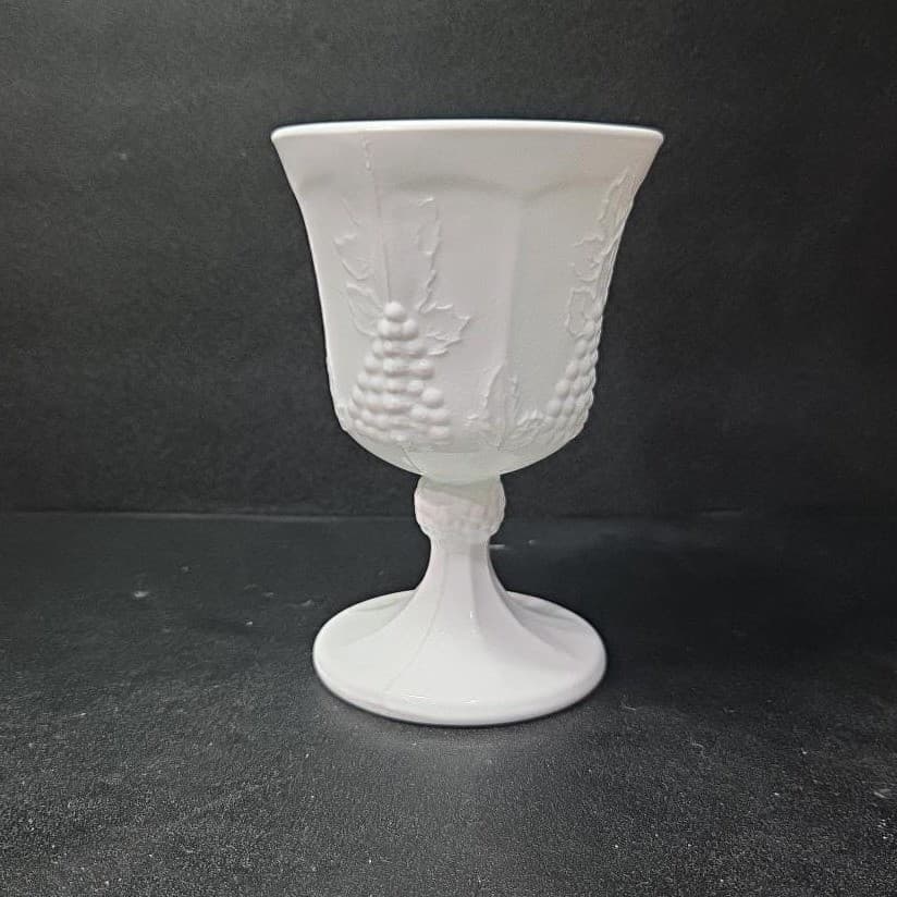 Milk Glass Colony Harvest Goblet, Grapes & Leaves Design, Replacement Stemware - Thumbnail 3
