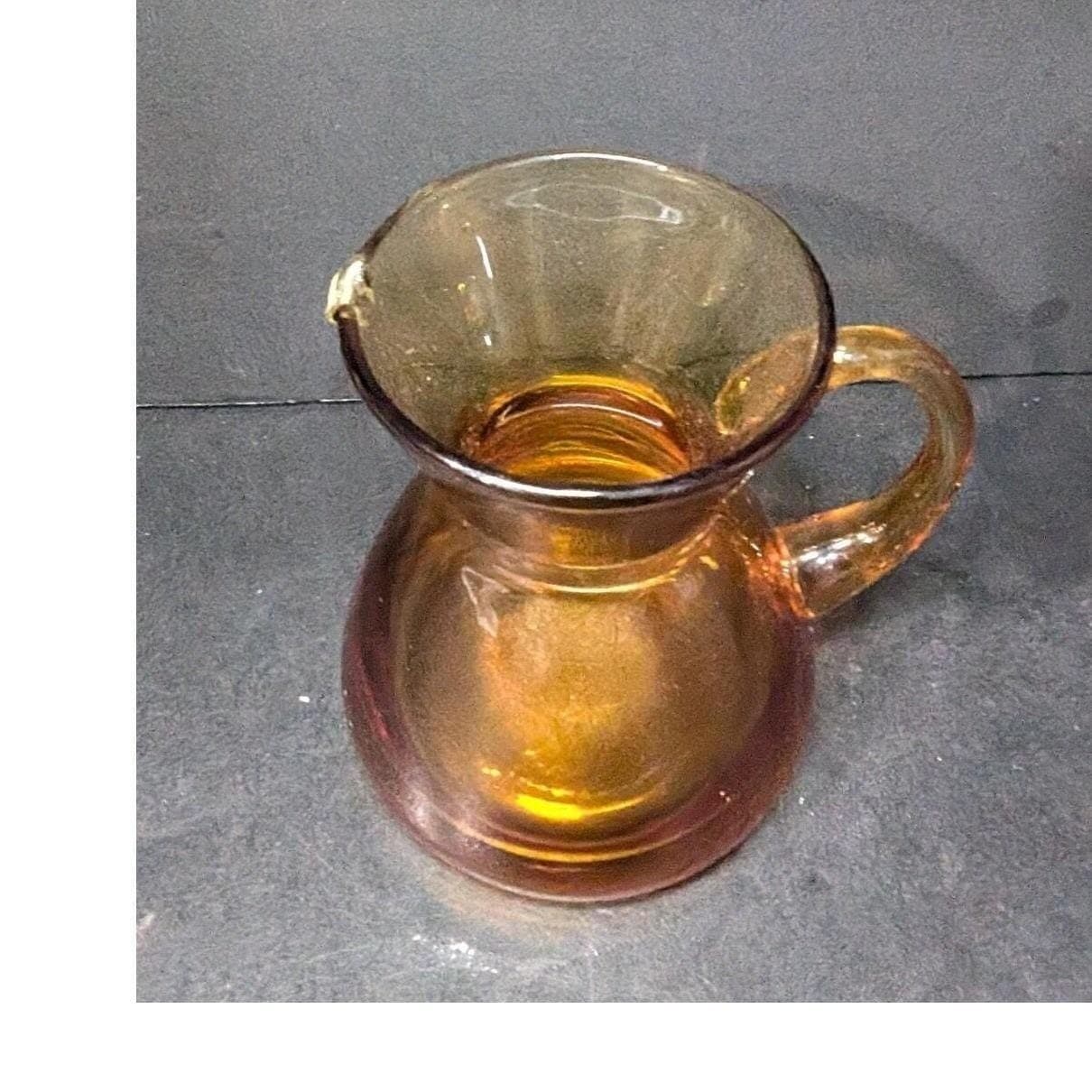 Amber Glass Creamer Pitcher, Hand Blown Kitchenware, Vintage Tableware Decor - Thumbnail 6